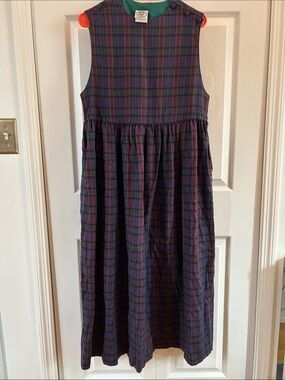 Vintage Laura Ashley Wool Plaid size 8 Purple Jumper Dress - Green & Navy